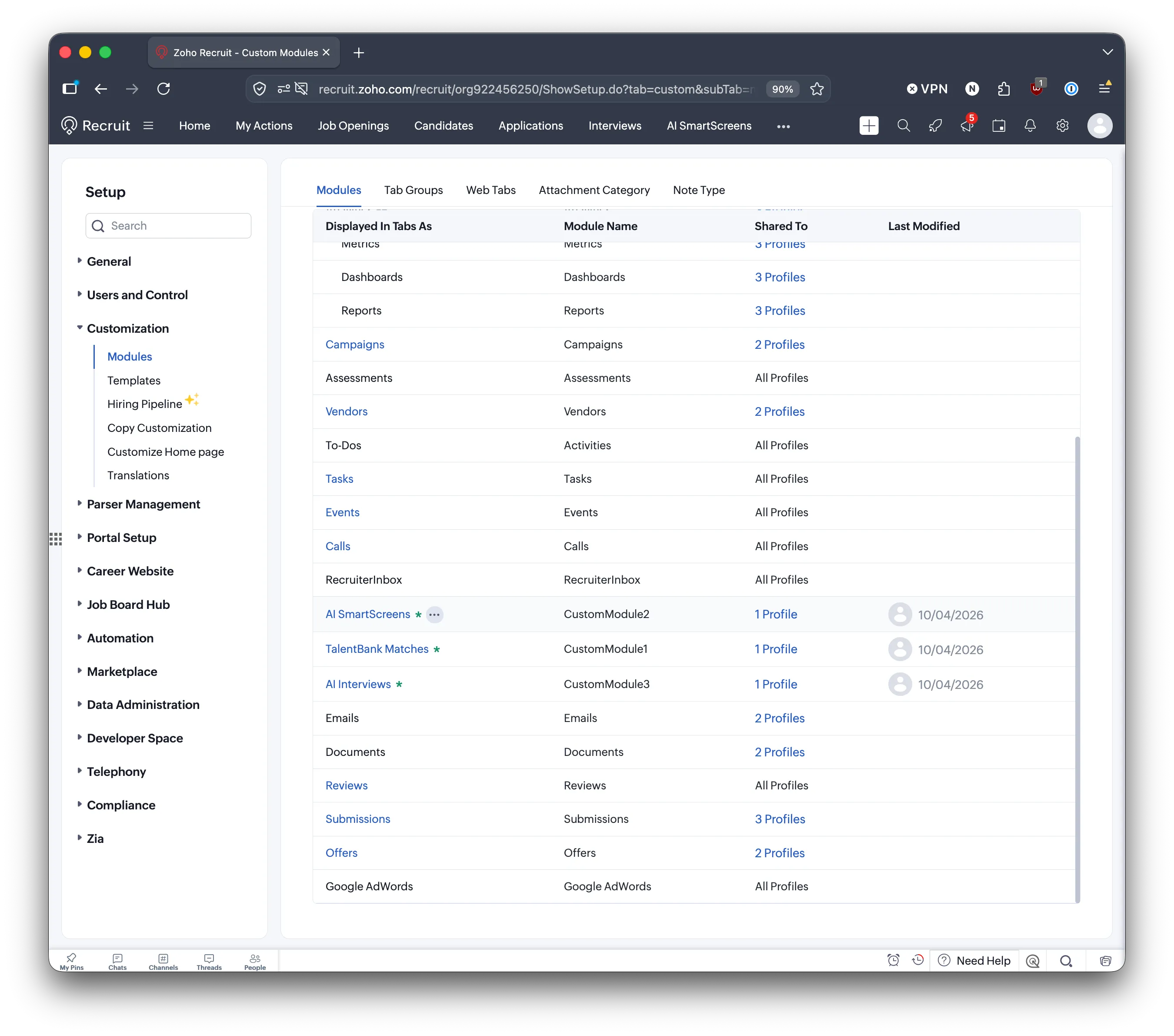 The Talent Unlimited modules in Zoho Recruit