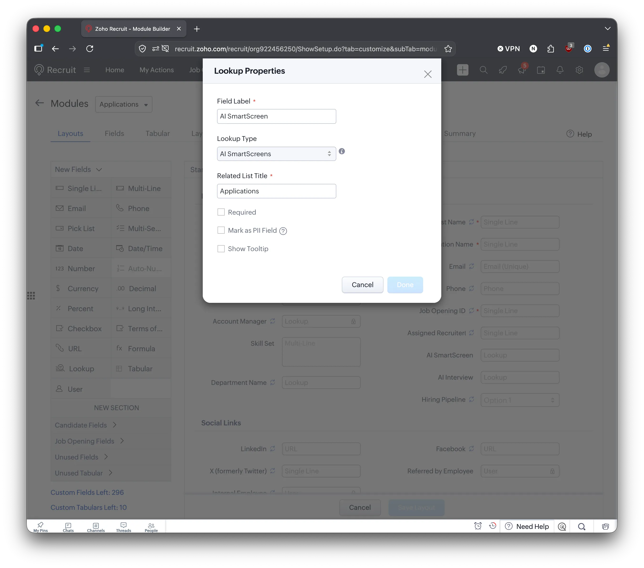 Lookup Properties for the AI SmartScreen field