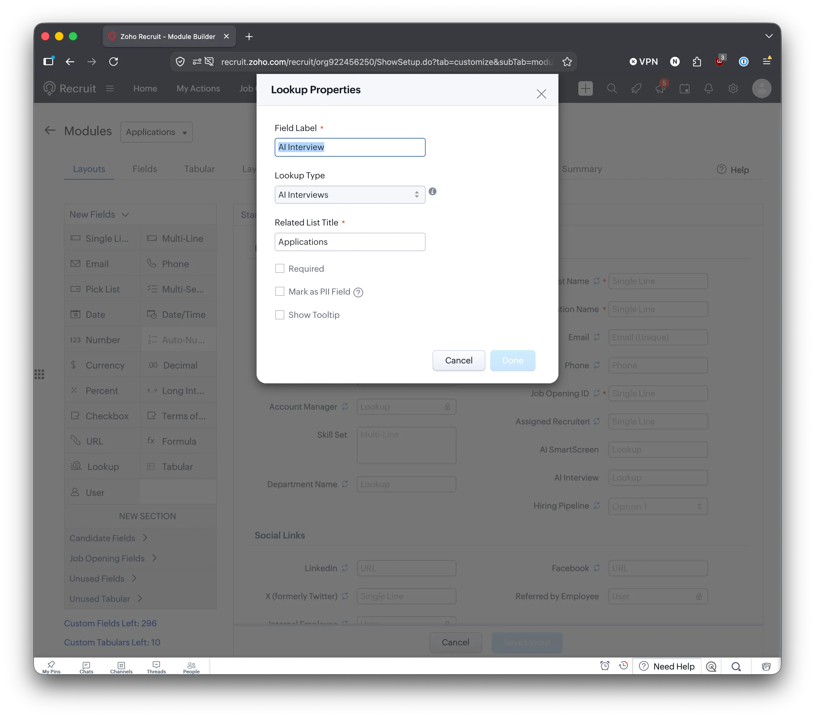 Lookup Properties for the AI Interview field