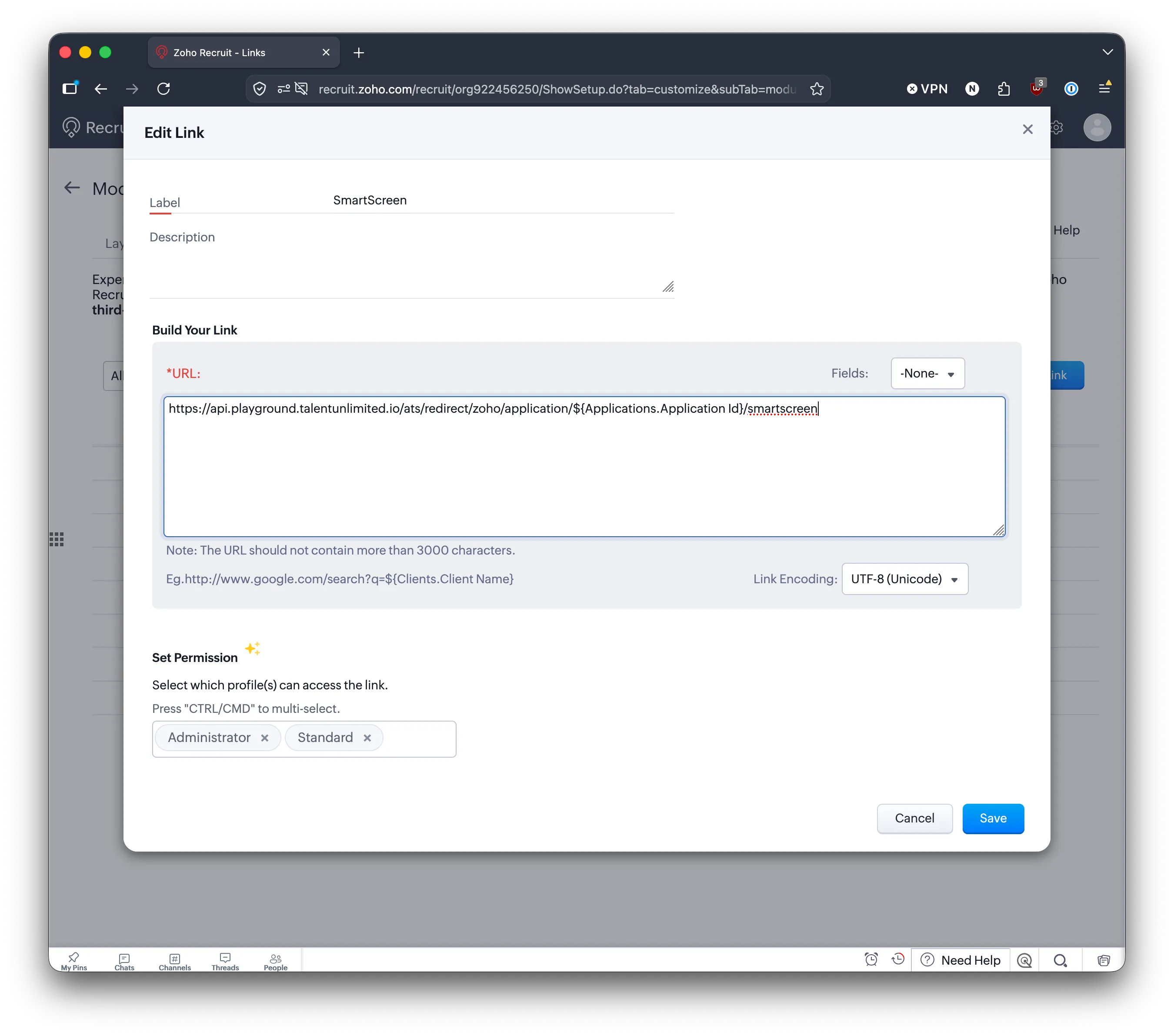 Creating the SmartScreen link